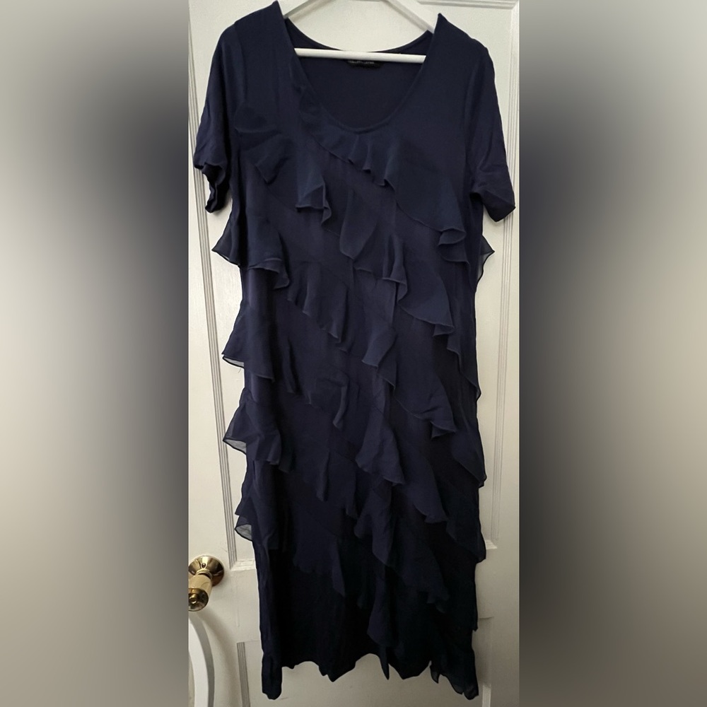 Colleen Lopez Asymmetrical Navy Ruffle Dress